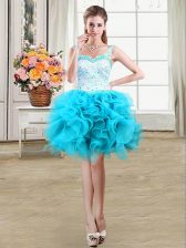  Straps Organza Sleeveless Mini Length Prom Party Dress and Beading and Lace and Ruffles