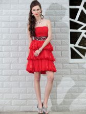  Strapless Sleeveless Chiffon Dress for Prom Beading Side Zipper