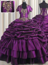  Purple Lace Up Quinceanera Dresses Beading and Appliques and Pick Ups Sleeveless With Brush Train