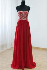 New Arrival Floor Length Red Chiffon Sleeveless Beading