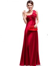  One Shoulder Ruching Homecoming Dress Wine Red Criss Cross Sleeveless Floor Length
