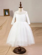 Enchanting Scoop Half Sleeves Clasp Handle Flower Girl Dresses for Less White Tulle