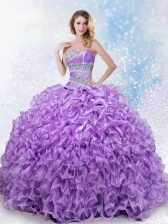  Lavender Sleeveless Beading and Ruffles Floor Length Quinceanera Dress