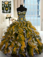  Floor Length Multi-color Quince Ball Gowns Organza Sleeveless Beading and Ruffles
