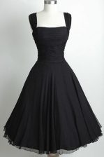 Amazing Black Chiffon Side Zipper Sleeveless Tea Length Ruching