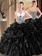 Free and Easy Black Sleeveless Organza Lace Up Sweet 16 Dresses for Military Ball and Sweet 16 and Quinceanera