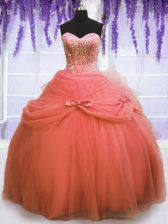 Fashionable Floor Length Watermelon Red 15 Quinceanera Dress Sweetheart Sleeveless Lace Up