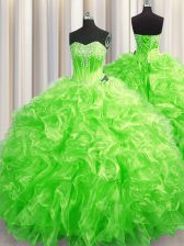 Nice Sweetheart Sleeveless Sweep Train Lace Up Quinceanera Gown Organza