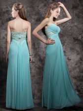Latest Floor Length Zipper Aqua Blue for Prom with Appliques