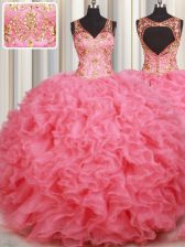 Custom Designed Sleeveless Backless Floor Length Beading and Ruffles Quinceanera Dresses