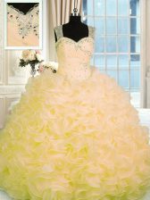  Gold Sweetheart Neckline Beading and Ruffles Quince Ball Gowns Sleeveless Zipper