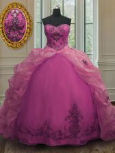 Graceful Pick Ups Fuchsia Sleeveless Organza Court Train Lace Up Sweet 16 Dresses for Military Ball and Sweet 16 and Quinceanera