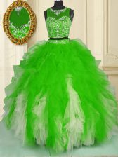 Stunning Scoop Two Pieces Beading and Ruffles Quinceanera Gowns Zipper Tulle Sleeveless Floor Length