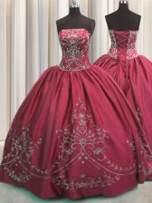 Perfect Floor Length Lace Up Sweet 16 Dresses Coral Red for Military Ball and Sweet 16 and Quinceanera with Beading and Embroidery
