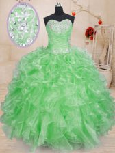 Fitting Sleeveless Lace Up Floor Length Beading and Ruffles Sweet 16 Dress