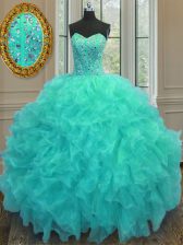  Aqua Blue Lace Up Quinceanera Dresses Beading and Ruffles Sleeveless Floor Length