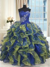 Suitable Beading and Ruffles Sweet 16 Dresses Multi-color Lace Up Sleeveless Floor Length