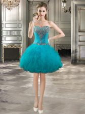 Suitable Teal Sweetheart Neckline Beading and Ruffles Prom Gown Sleeveless Lace Up
