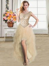  Scoop High Low Champagne Homecoming Dress Tulle Sleeveless Ruffles