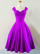 Great Sleeveless Knee Length Ruching Lace Up Quinceanera Court Dresses with Eggplant Purple