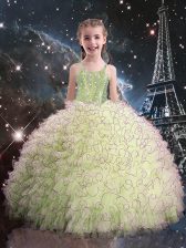  Sleeveless Beading and Ruffles Lace Up Kids Formal Wear