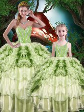 Organza Sweetheart Sleeveless Lace Up Beading and Ruffles and Ruffled Layers Sweet 16 Quinceanera Dress in Yellow Green