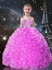 Nice Sleeveless Beading and Ruffles Lace Up Child Pageant Dress