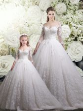  White Off The Shoulder Neckline Lace 15th Birthday Dress Half Sleeves Zipper