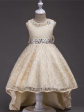 Classical Sleeveless Lace Up High Low Beading Little Girls Pageant Dress
