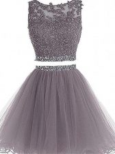  Mini Length Two Pieces Sleeveless Grey Dress for Prom Zipper