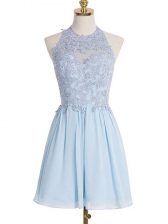  Knee Length Light Blue Dama Dress Halter Top Sleeveless Lace Up