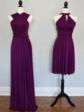 Pretty Purple Lace Up Halter Top Ruching Dama Dress Chiffon Sleeveless