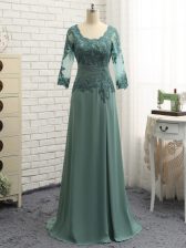  Green Scalloped Zipper Beading and Lace and Appliques Prom Evening Gown Long Sleeves