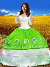  Off The Shoulder Neckline Embroidery Quinceanera Dresses 3 4 Length Sleeve Lace Up