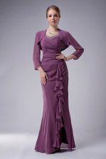 Top Selling Purple Chiffon Zipper Straps Sleeveless Floor Length Prom Gown Beading