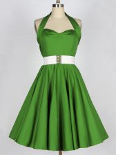  Sleeveless Taffeta Knee Length Lace Up Quinceanera Court Dresses in Green with Belt