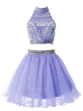 Lovely Sleeveless Knee Length Beading Zipper Quinceanera Court Dresses with Lavender