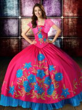  Sleeveless Embroidery Lace Up Quince Ball Gowns