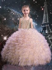 Nice Straps Sleeveless Lace Up Little Girls Pageant Gowns Pink Organza