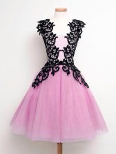 Sleeveless Knee Length Lace Lace Up Damas Dress with Lilac