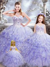  Sweetheart Sleeveless Organza 15 Quinceanera Dress Beading and Ruffles Lace Up
