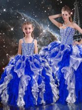 Popular Sweetheart Sleeveless Lace Up Quinceanera Gowns Multi-color Organza