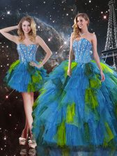  Sleeveless Beading and Ruffles Lace Up Quinceanera Dress