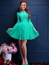  3 4 Length Sleeve Beading and Lace and Appliques Lace Up Quinceanera Dama Dress