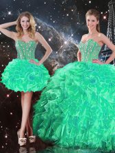  Organza Sleeveless Floor Length Sweet 16 Dress and Beading and Ruffles