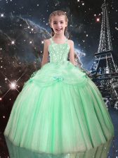  Apple Green Lace Up Little Girls Pageant Gowns Beading Sleeveless Floor Length
