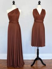 Pretty Floor Length Brown Court Dresses for Sweet 16 One Shoulder Sleeveless Lace Up