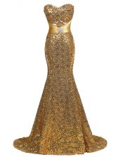 Decent Gold Sweetheart Neckline Sequins Prom Dresses Sleeveless Lace Up