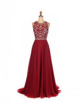 Wonderful Sleeveless Brush Train Beading Criss Cross Prom Party Dress