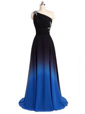 Flirting Multi-color Sleeveless Chiffon Brush Train Lace Up Prom Dress for Prom and Party and Military Ball